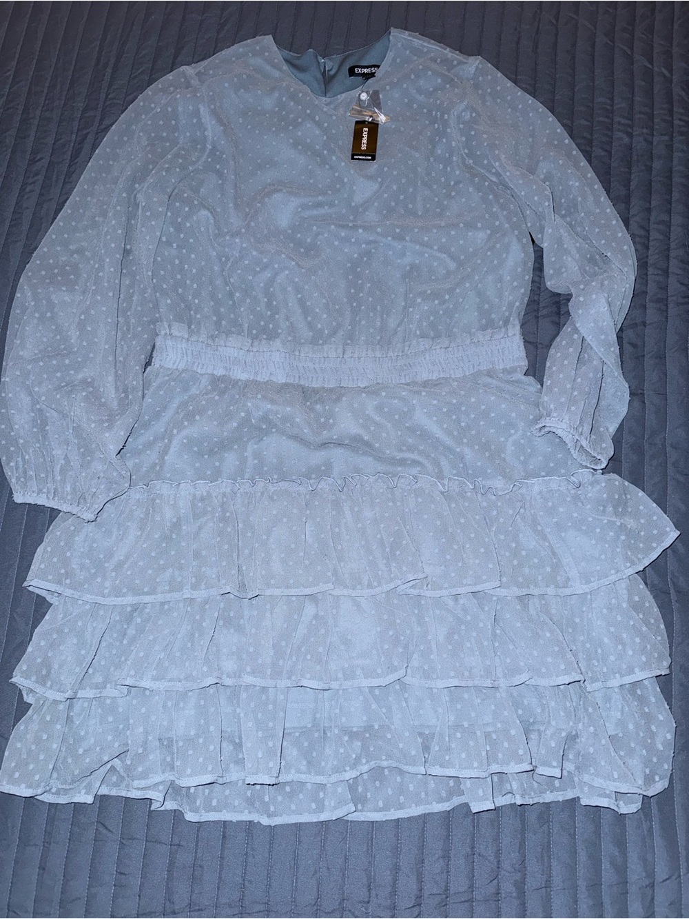 Express women White Swiss Dot Tiered Ruffle Dress